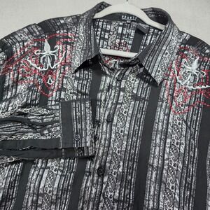 Pronti Button Down Shirt Mens 4XL Black Silver Excellent Embroidered Paisley